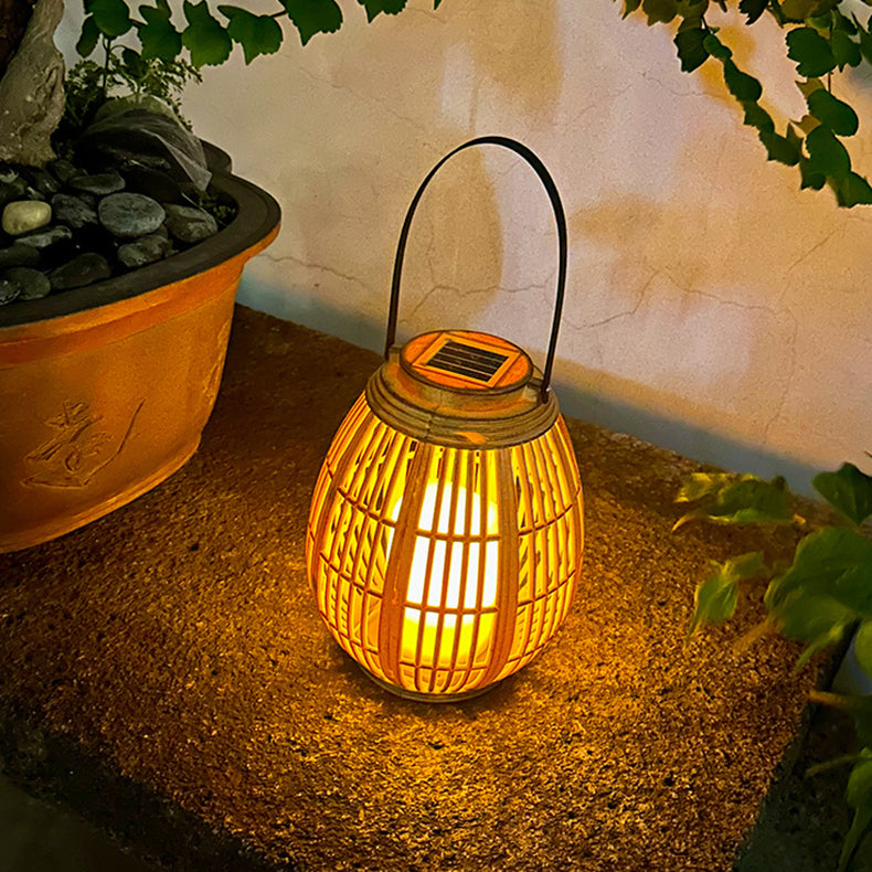 Modern Art Deco Solar Round Lantern Rattan LED Outdoor Landscape Light For Garden