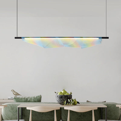 Modern Minimalist Iron Long Strip Rainbow Mesh Decor LED Island Light Pendant Light For Dining Room