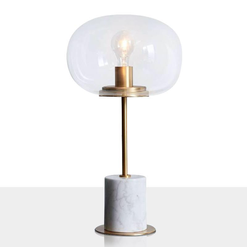 Modern Minimalist Round Ball Cylinder Marble Base Iron Glass 1-Light Table Lamp For Living Room