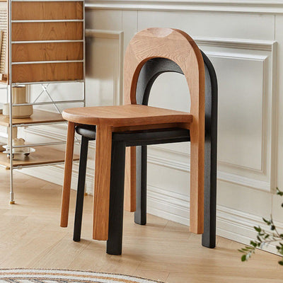 Tabouret de coiffeuse à dossier en bois rétro contemporain en forme d'arc semi-circulaire pour chambre à coucher 