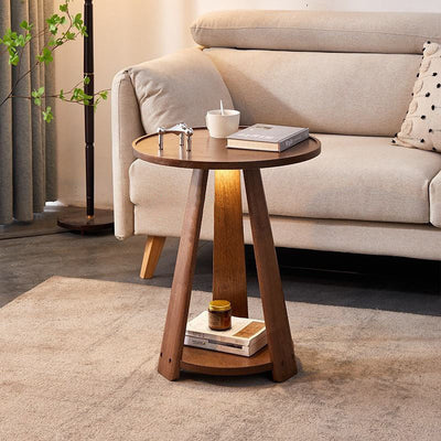 Modern Simplicity Round Rubber Wood End Table 2-Tier For Living Room