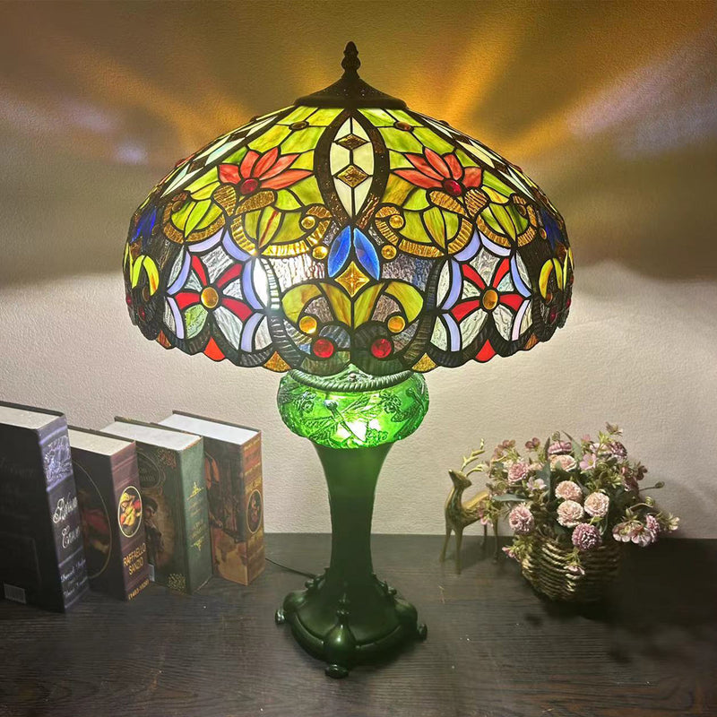 Traditional Tiffany Dome Resin Glass 3-Light Table Lamp For Living Room