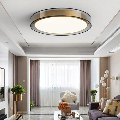 Contemporary Nordic Iron Brass Acrylic Round LED Flush Mount Ceiling Light For Living Room