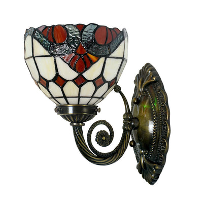 Traditional Tiffany Half Circle Curved Iron Glass 1-Light Wall Sconce Lamp For Bedroom