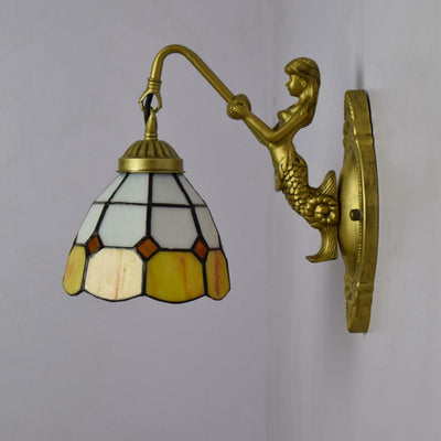 Traditional Tiffany Mermaid Hardware Glass 1-Light Wall Sconce Lamp For Living Room