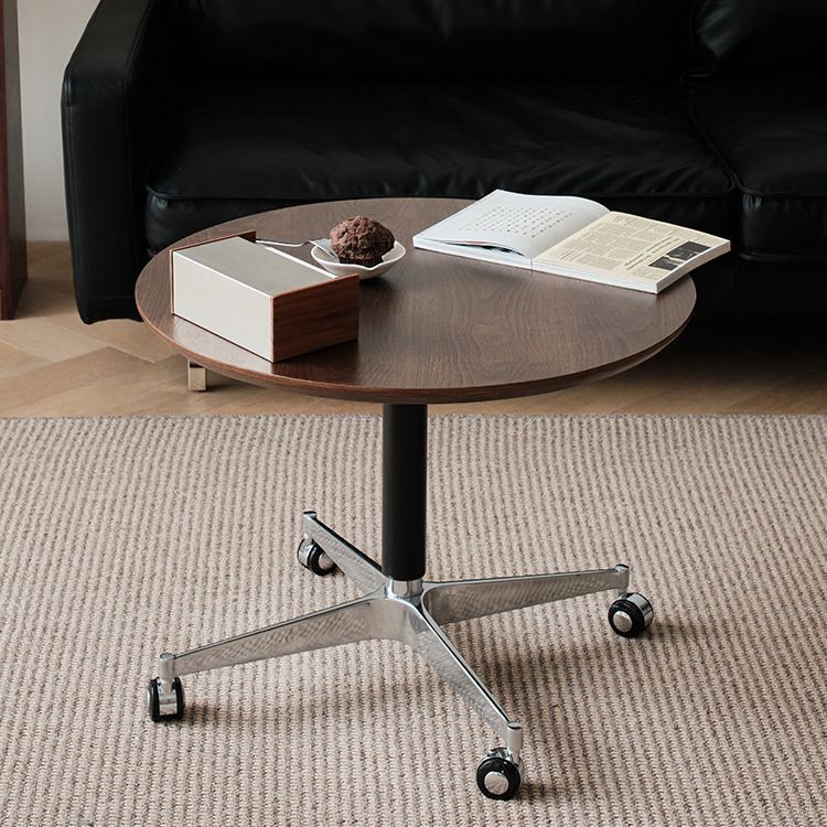 Contemporary Simplicity MDF Round Coffee Table Height Adjustable Tilt Caster For Living Room