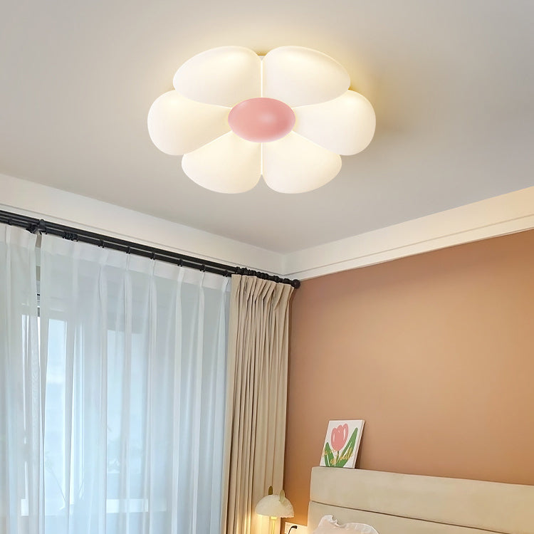 Contemporary Creative Daisy Flower PE Iron LED Flush Mount Ceiling Light For Bedroom