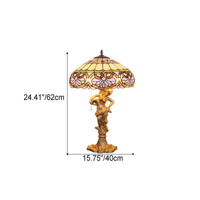 Mediterrane Vintage Tiffany Glasmalerei 1-flammige Tischlampe 