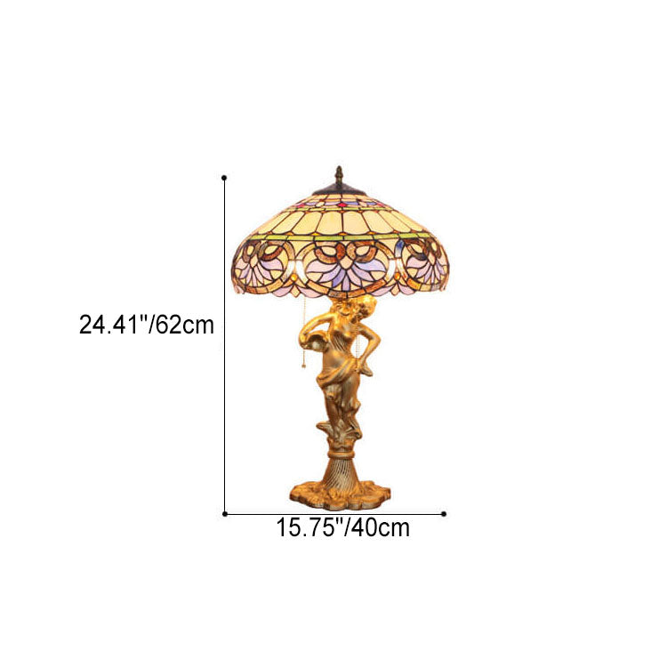 Mediterrane Vintage Tiffany Glasmalerei 1-flammige Tischlampe 