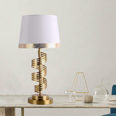 Modern Minimalist Cylinder Iron Fabric 1-Light Table Lamp For Bedroom