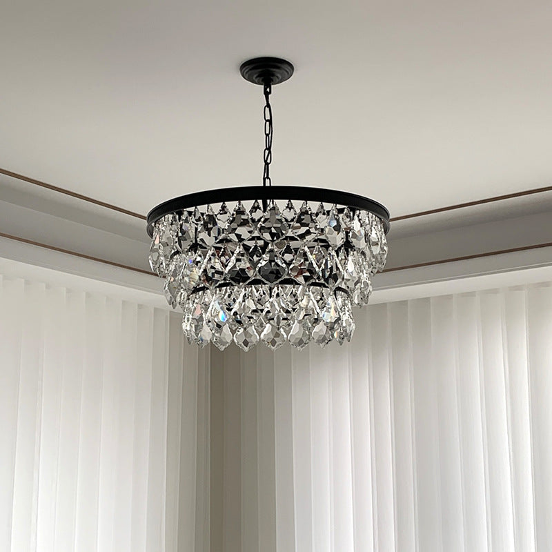 Contemporary Scandinavian Crystal Pendant Round Crystal Iron 4/5/9/12 Light Chandelier For Bedroom