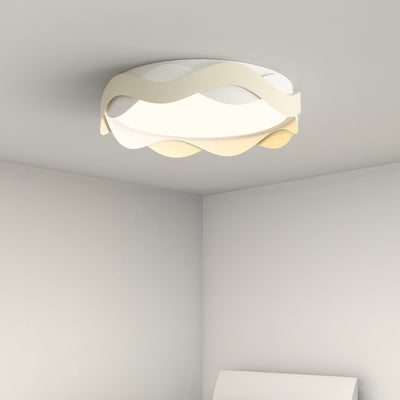 Contemporary Creative Cream Waves Round Acrylic Iron LED Flush Mount Ceiling Light For Living Room