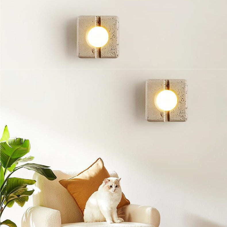 Contemporary Retro White Travertine Square Shade LED Wall Sconce Lamp For Study