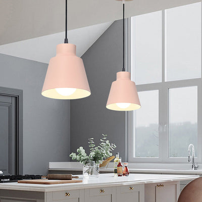 Modern Minimalist Macaron Round Cup Iron 1-Light Pendant Light For Living Room