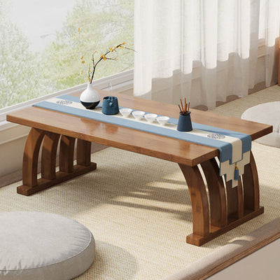 Traditional Chinese Rectangular Curved Bamboo Plank Coffee Table For Living Room