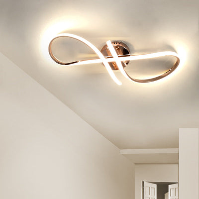 Modern Minimalist Spiral Twisted Aluminum Silicone LED Semi-Flush Mount Ceiling Light For Bedroom