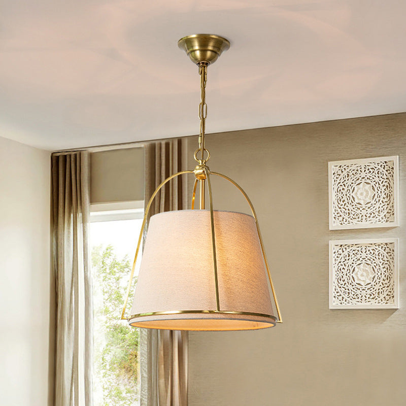 Modern Minimalist Cylinder Copper Fabric 3-Light Pendant Light For Bedroom