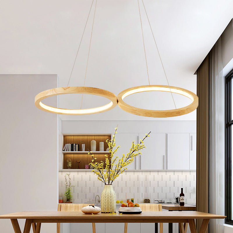 Contemporary Scandinavian Round Iron Oak LED Island LIght Pendant Light For Dining Room