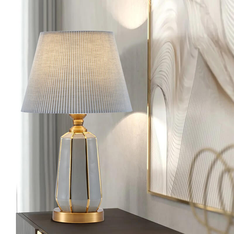 Modern Light Luxury Gray Ceramic Linen 1-Light Table Lamp