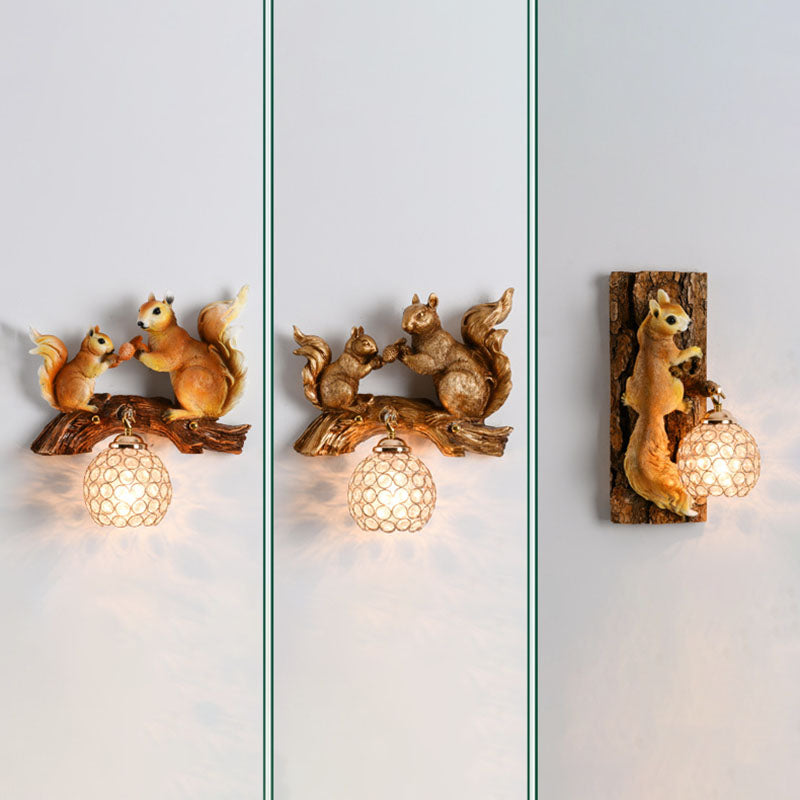 Contemporary Creative Squirrel Resin Crystal 1-Light Wall Sconce Lamp For Bedroom