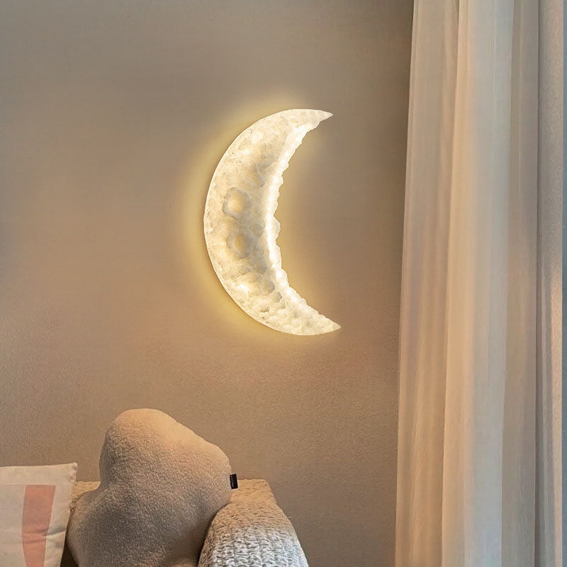 Contemporary Creative Moon Carving Resin LED Wall Sconce Lamp For Living Room