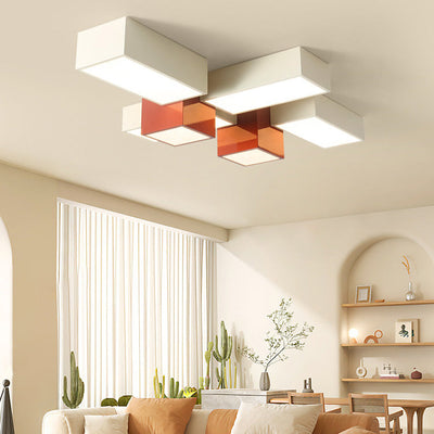 Contemporary Creative Square Hardware Acrylic LED Flush Mount Ceiling Light For Living Room