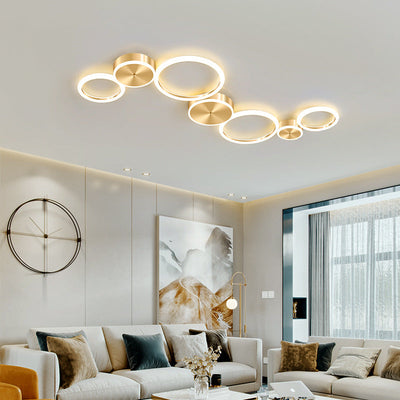 Modern Luxury Golden Circle Acrylic LED Flush Mount Ceiling Light For Living Room