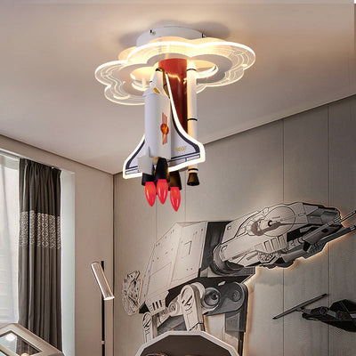 Contemporary Creative Iron Cartoon Aerospace Rocket Acrylic LED Kids Flush Mount Ceiling Light For Living Room