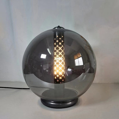 Modern Minimalist Geometric Smokey Gray Glass Hardware LED Table Lamp For Home Office