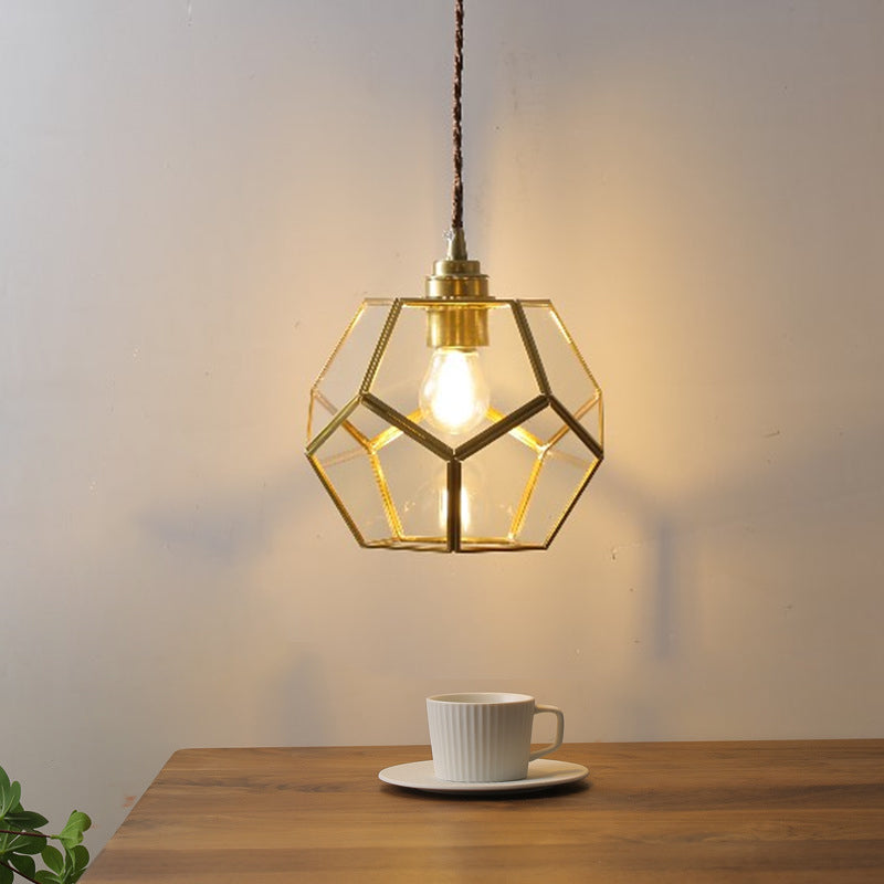 Nordic Vintage Polygonal Clear Glass Brass 1-Light Pendant Light