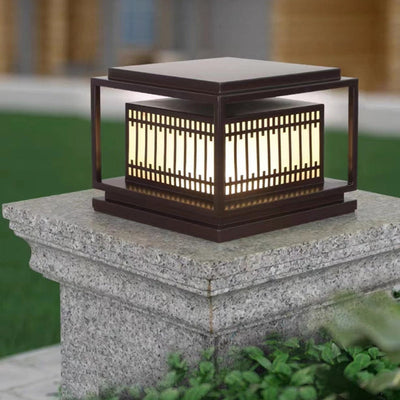 Traditional Chinese Square Stainless Steel Glass 1-Light Post Head Light For Garden