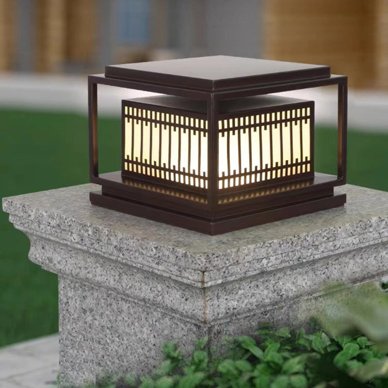 Traditional Chinese Square Stainless Steel Glass 1-Light Post Head Light For Garden