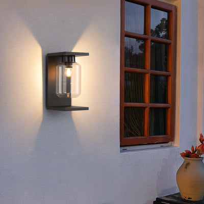 Contemporary Industrial Waterproof Solar Stainless Steel Cylinder Glass 1-Light Wall Sconce Lamp For Outdoor Patio