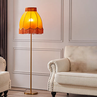 Traditionelle Retro Dome Quaste Eisen Stoff 1-Licht Stehlampe für Wohnzimmer 