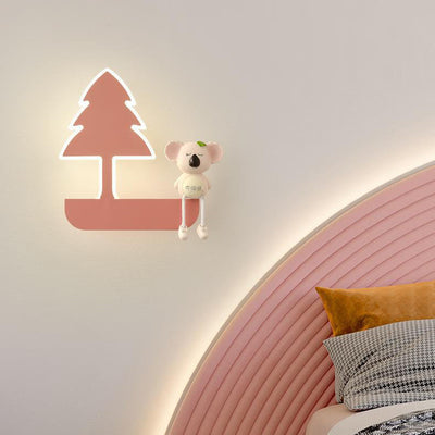 Contemporary Creative Cartoon Little Elephant Tree Acrylic Hardware LED Kids Wall Sconce Lamp For Bedroom