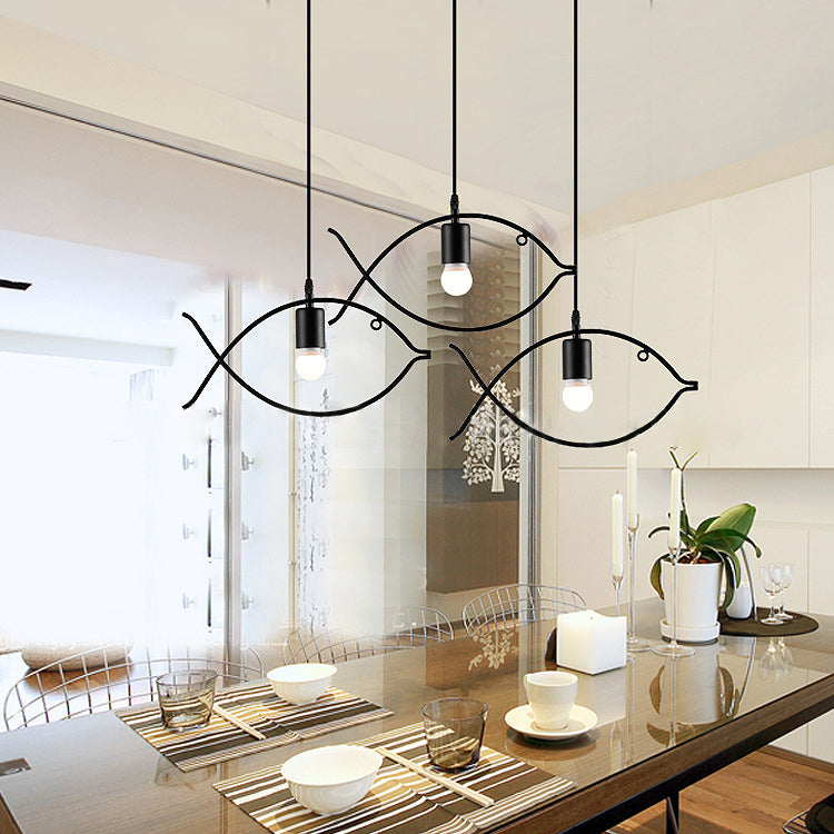 Contemporary Industrial Iron Fish 1-Light Pendant Light For Dining Room