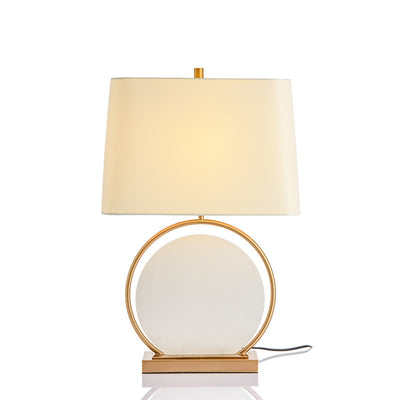 Modern Minimalist Square Round Stone Iron Cloth 1-Light Table Lamp For Bedroom