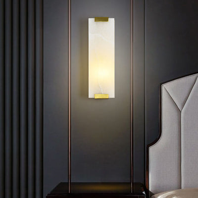 Modern Light Luxury Marble Rectangular Flat Copper 1-Light Wall Sconce Lamp