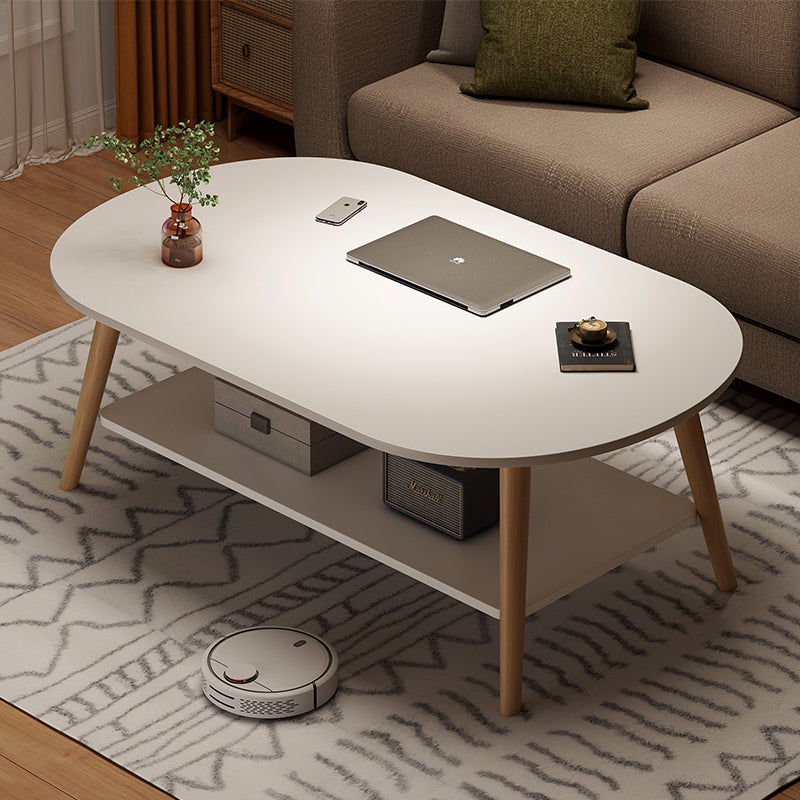 Modern Minimalist Round Rectangle Solid Wood End Table 2-Tier For Living Room