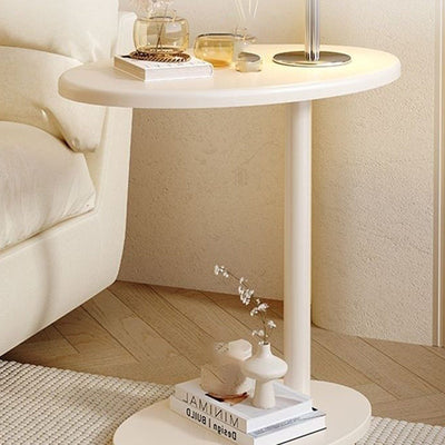 Modern Minimalist Elliptical Rectangular C-Shape MDF Steel Iron End Table 2-Tier For Living Room