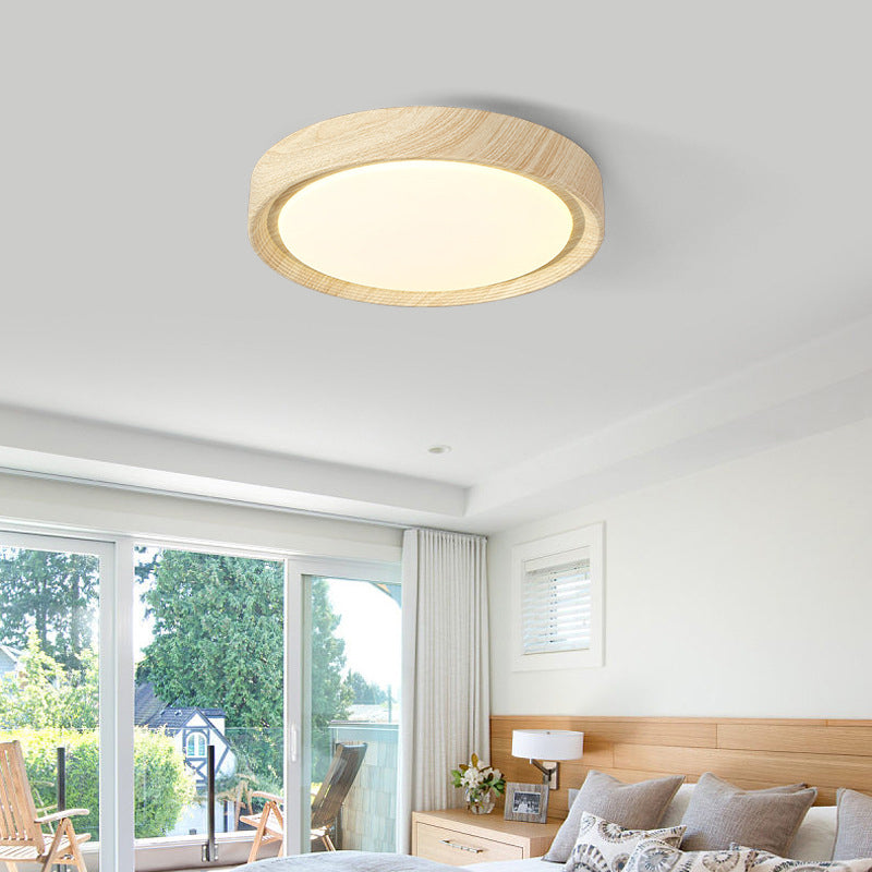 Contemporary Simplicity Round Wood Grain Acrylic LED Flush Mount Ceiling Light For Bedroom