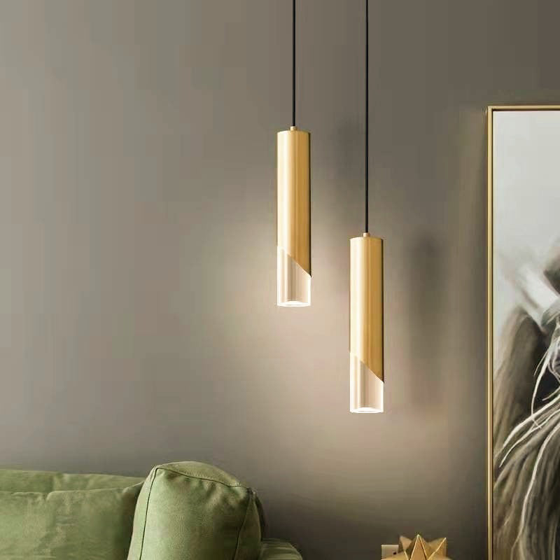 Modern Minimalist Long Cylinder Acrylic Iron LED Pendant Light For Bedroom