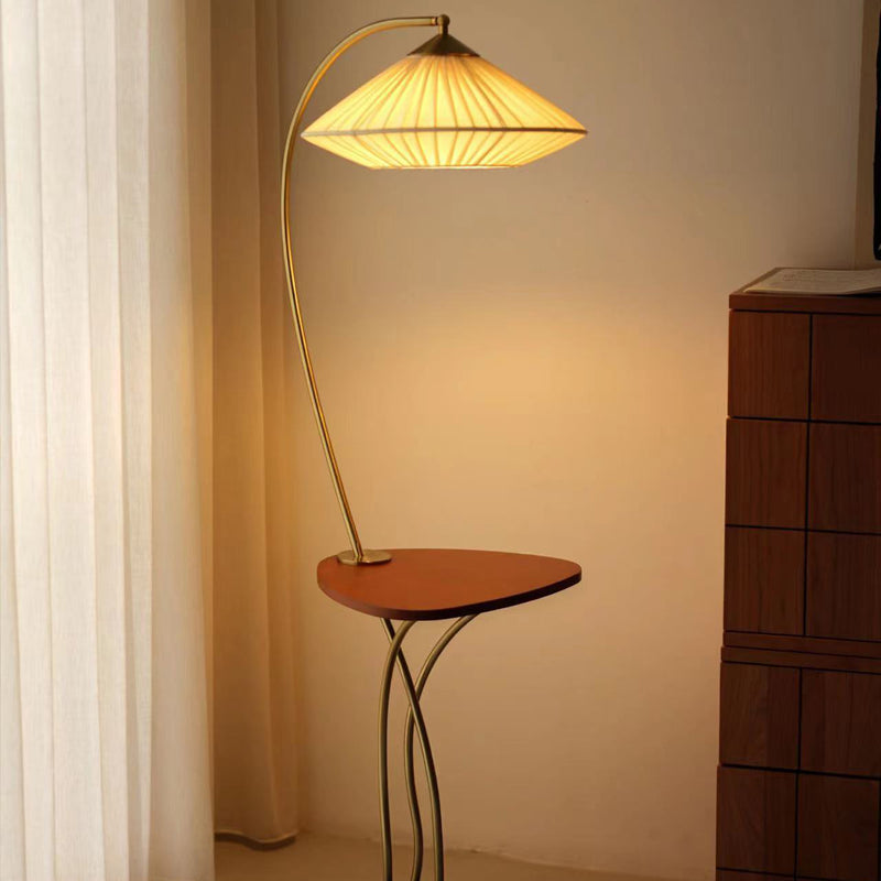 Traditional Vintage Round Cone Table Fabric Iron 1-Light Standing Floor Lamp For Bedroom