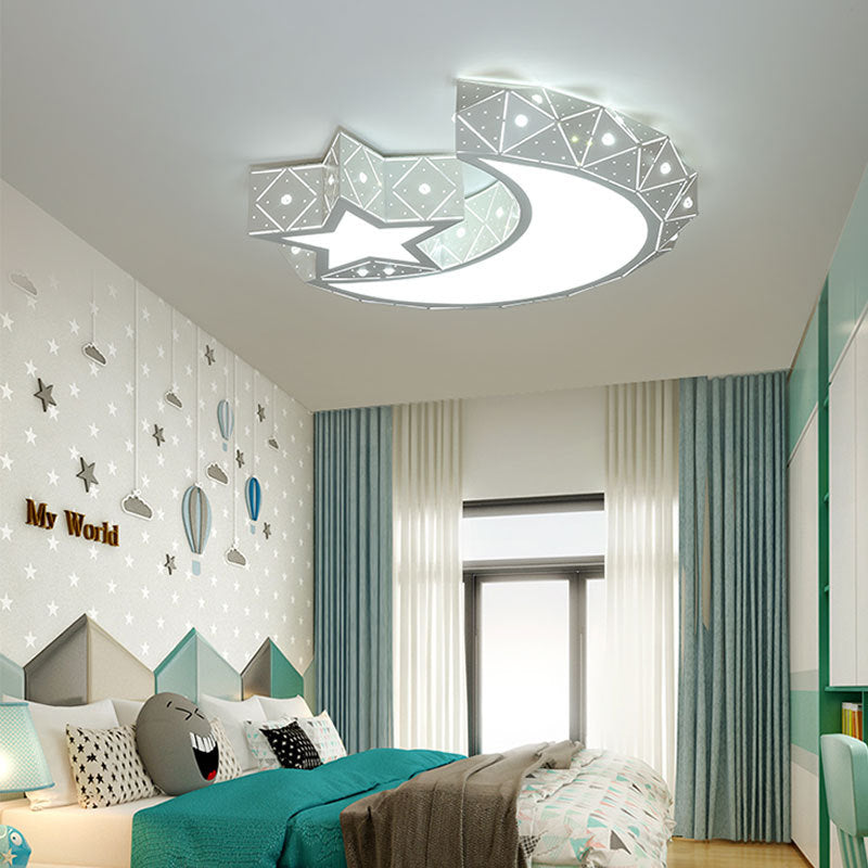 Contemporary Creative Star Moon Iron Acrylic LED Flush Mount Ceiling Light For Bedroom