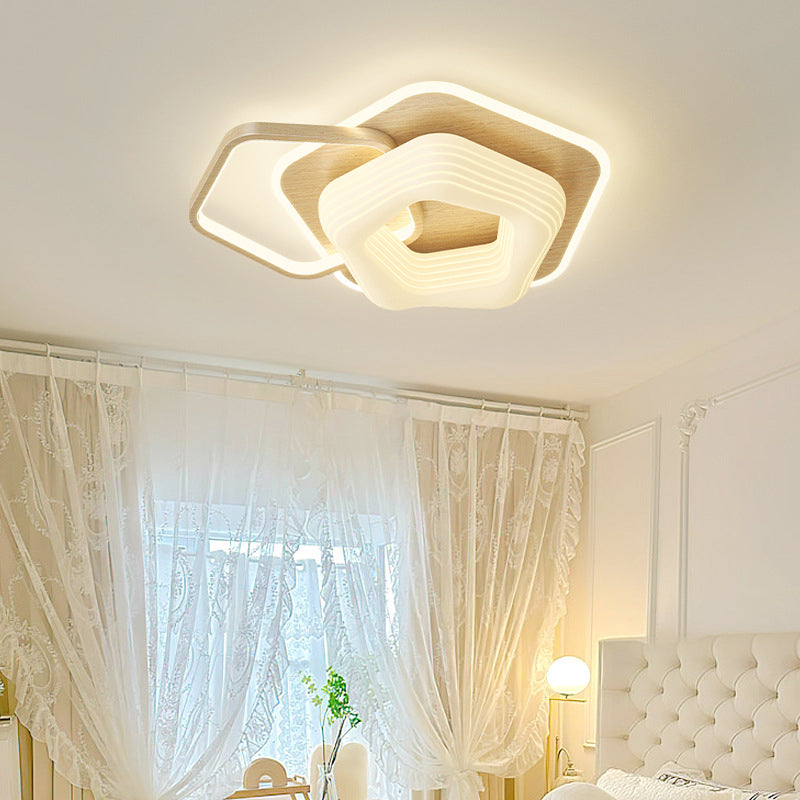 Contemporary Nordic Metal PE Round Flower Triangle LED Flush Mount Ceiling Light For Bedroom