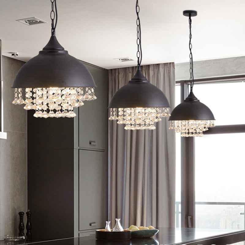 Contemporary Nordic Iron Dome Crystal Beads 1-Light Pendant Light For Dining Room