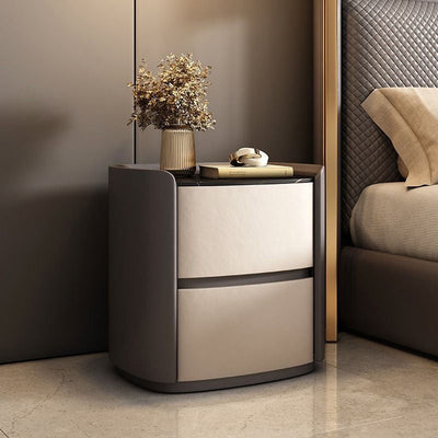 Modern Simplicity Elliptical Slab Microfiber Leather Wood Nightstand 2-Drawer For Bedside