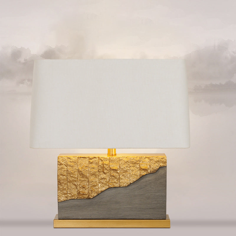 Contemporary Luxury Rectangular Trapezoidal Painted Fabric Cement Hardware 1-Light Table Lamp For Bedroom