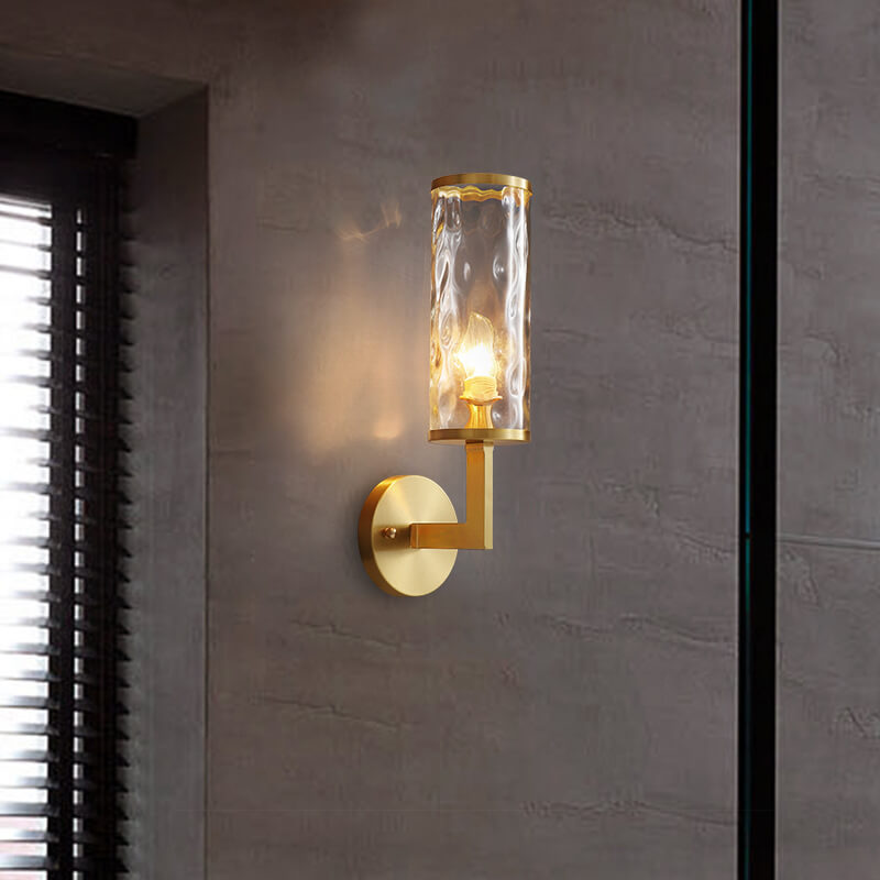 Modern Luxury Textured Glass Column Brass 1-Light Wall Sconce Lamp