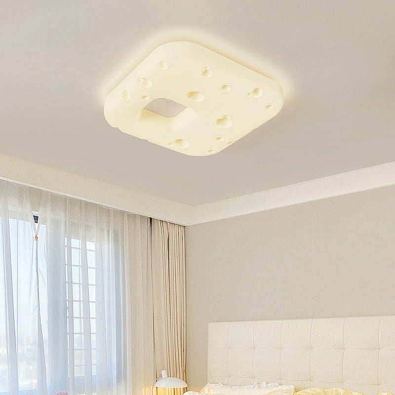 Contemporary Nordic Cream Cookies Design Square PE Shade LED Flush Mount Ceiling Light For Living Room